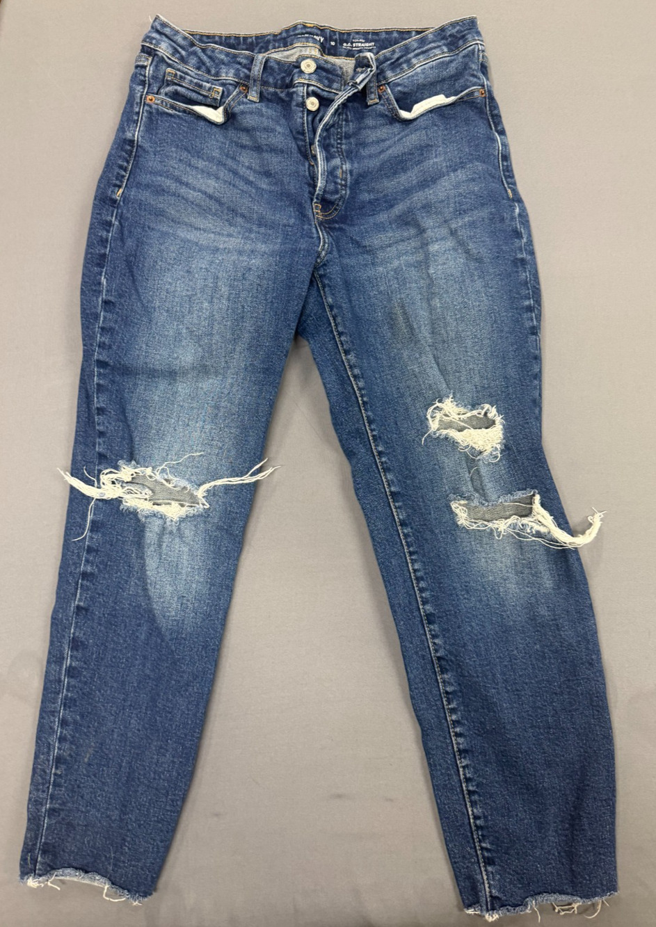 Old Navy OG Straight Jeans Women's Size 10 High Rise Blue Distressed Raw Hem
